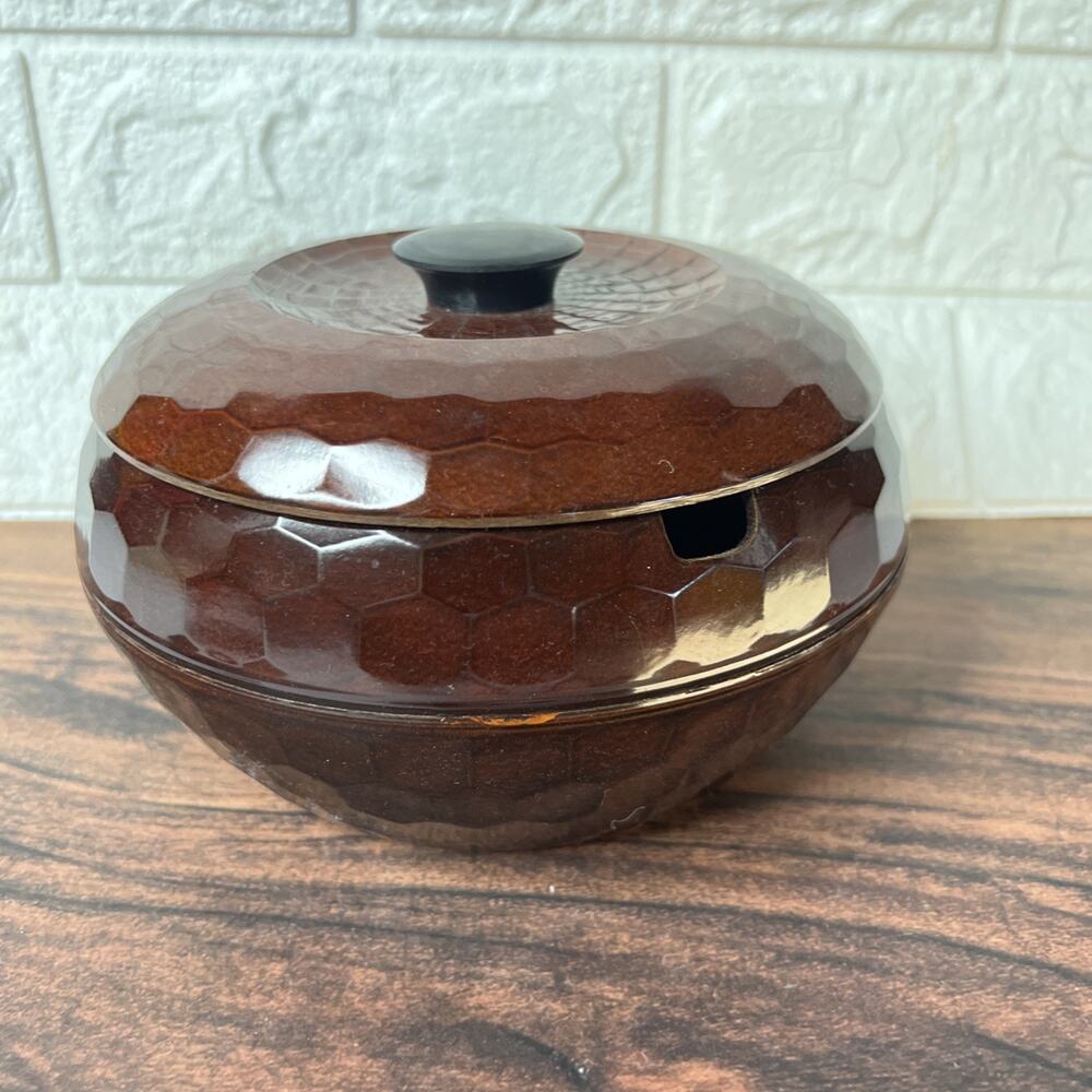 Japanese Rice Server Bowl • Vintage Mid‑Century • Faux Wood Lacquer